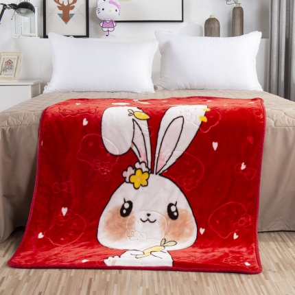 素素纺织 双层加厚保暖立体压花童毯云毯 红兔