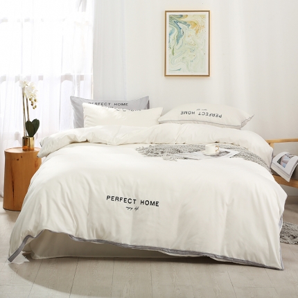 91家纺网 家纺一手货源 找家纺 米奈家居 2020新品舒柔棉立体边四件套 白