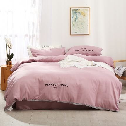 91家纺网 家纺一手货源 找家纺 米奈家居 2020新品舒柔棉立体边四件套 粉