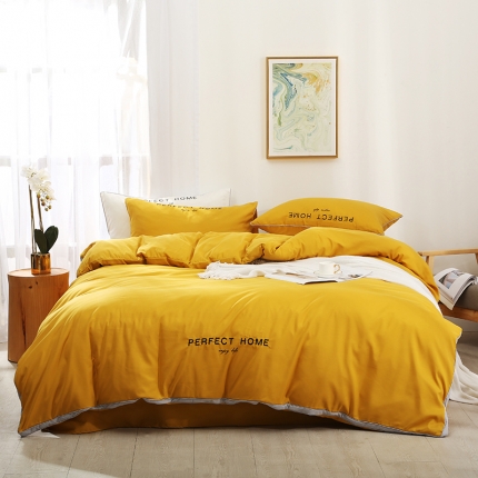 91家纺网 家纺一手货源 找家纺 米奈家居 2020新品舒柔棉立体边四件套 黄