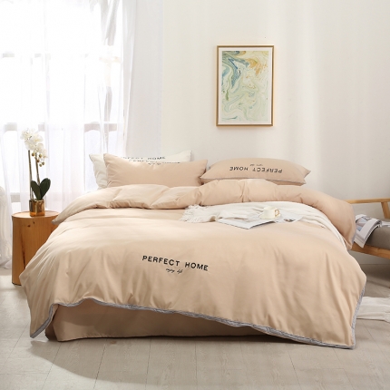 91家纺网 家纺一手货源 找家纺 米奈家居 2020新品舒柔棉立体边四件套 卡其色