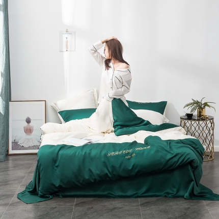 91家纺网 家纺一手货源 找家纺 米奈家居 2020新品水洗真丝夏伊系列四件套 夏依-绿