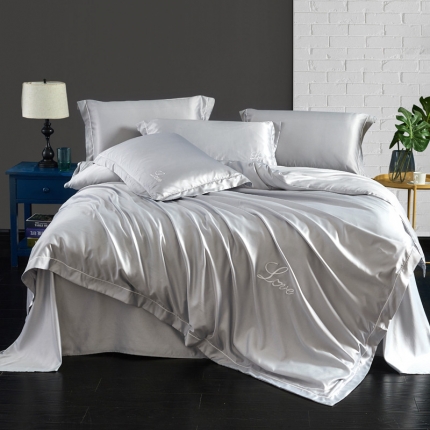 91家纺网 家纺一手货源 找家纺 米奈家居 2020新品水洗真丝绣线四件套 银灰