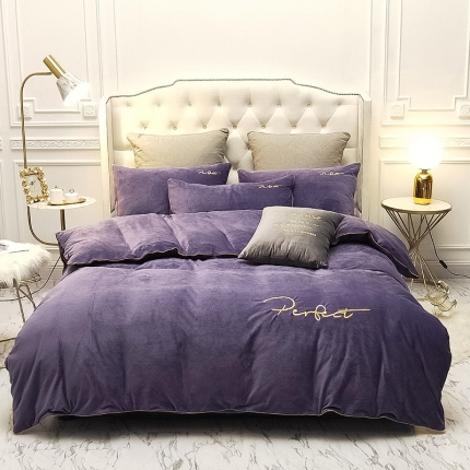 91家纺网 家纺一手货源 找家纺 （总）米奈 2020北欧水晶绒四件套法莱绒四件套滚边绣花罗恩