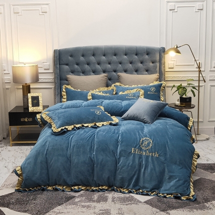 91家纺网 家纺一手货源 找家纺 （总）米奈 2020新款水晶绒荷叶边绣花四件套伊琳系列实拍图