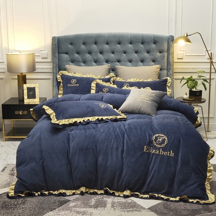 91家纺网 家纺一手货源 找家纺 （总）米奈 2020新款水晶绒荷叶边绣花四件套伊琳系列实拍图