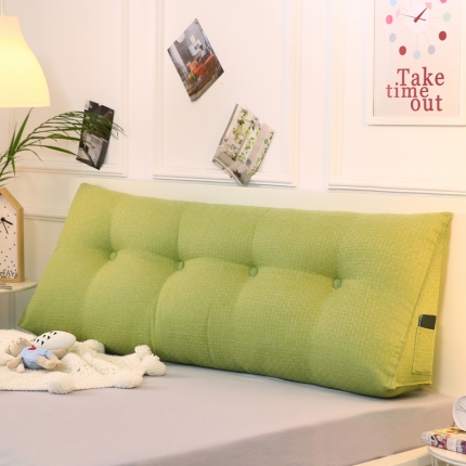 91家纺网 家纺一手货源 找家纺 永光新款棉麻长三角靠垫 床头靠垫双人加长大靠背可拆洗靠垫嫩绿