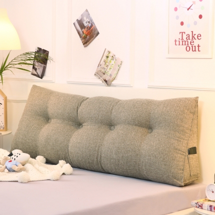 91家纺网 家纺一手货源 找家纺 永光新款棉麻长三角靠垫 床头靠垫双人加长大靠背可拆洗靠枕浅咖