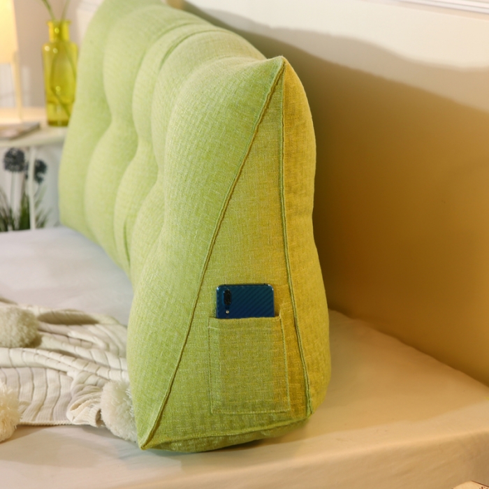91家纺网 家纺一手货源 找家纺 永光新款棉麻长三角靠垫 床头靠垫双人加长大靠背可拆洗靠垫嫩绿
