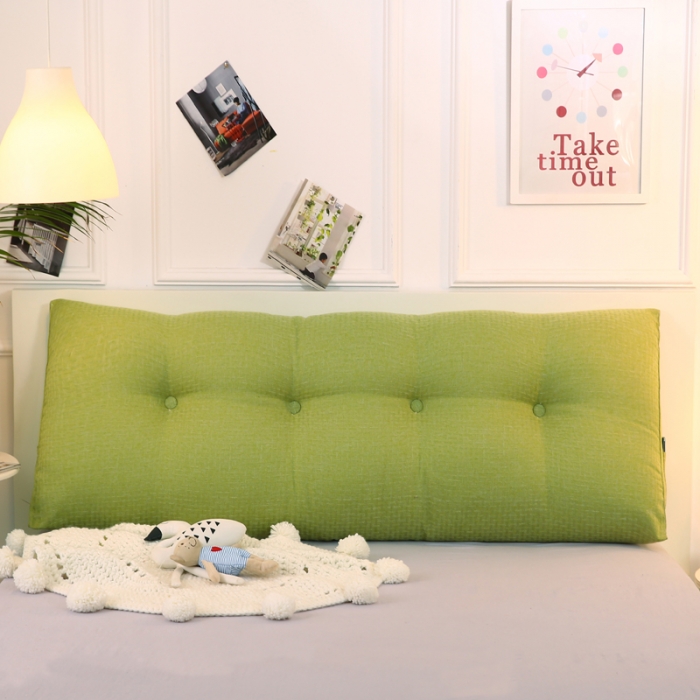 91家纺网 家纺一手货源 找家纺 永光新款棉麻长三角靠垫 床头靠垫双人加长大靠背可拆洗靠垫嫩绿