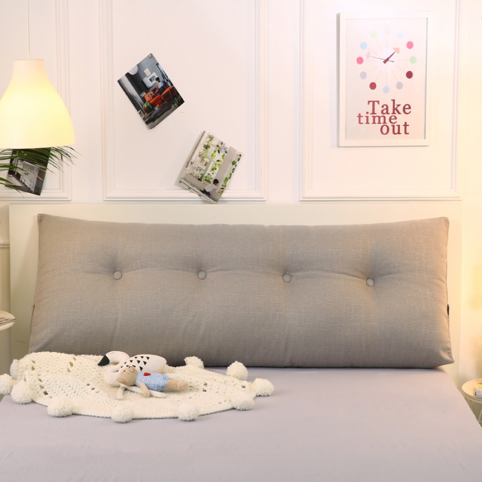 91家纺网 家纺一手货源 找家纺 永光新款棉麻长三角靠垫 床头靠垫双人加长大靠背可拆洗靠枕浅灰