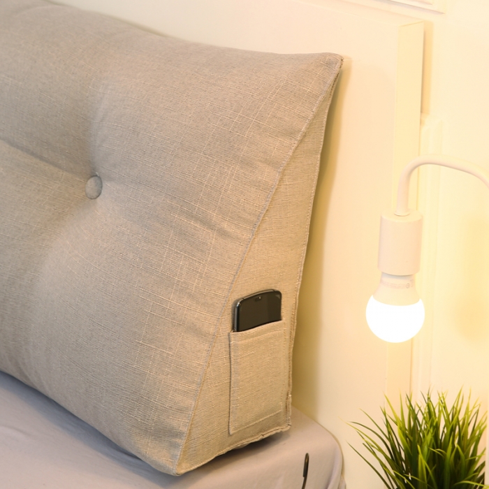 91家纺网 家纺一手货源 找家纺 永光新款棉麻长三角靠垫 床头靠垫双人加长大靠背可拆洗靠枕浅灰