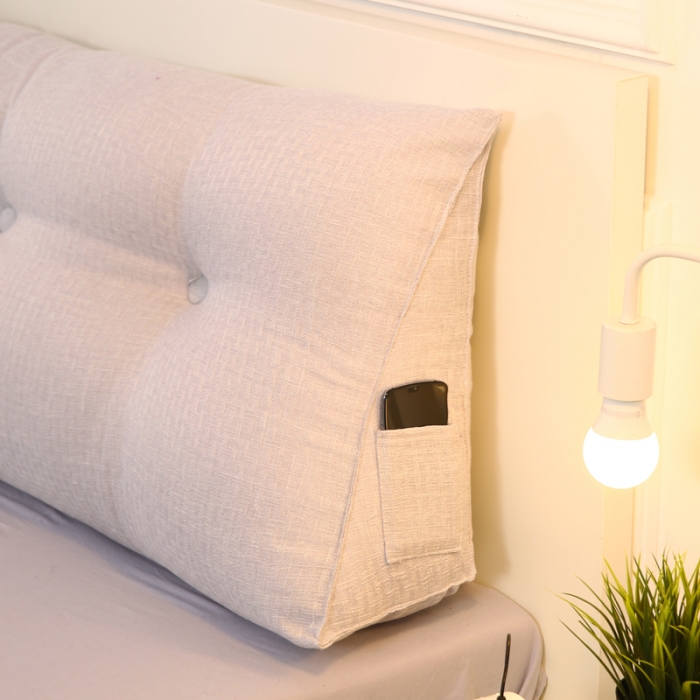 91家纺网 家纺一手货源 找家纺 永光新款棉麻长三角靠垫 银灰床头靠垫大靠背靠枕双人可拆洗