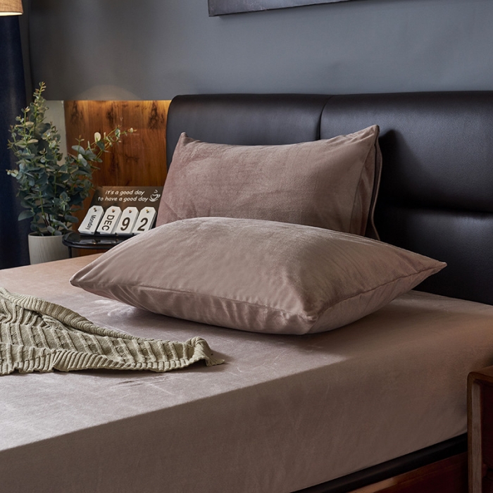 91家纺网 家纺一手货源 找家纺 小米笠 2019新款160克水晶绒床笠床罩 浅咖