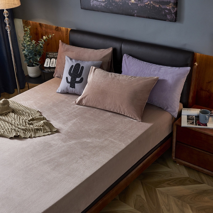 91家纺网 家纺一手货源 找家纺 小米笠 2019新款160克水晶绒床笠床罩 浅咖