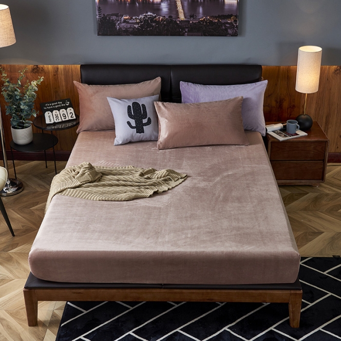 91家纺网 家纺一手货源 找家纺 小米笠 2019新款160克水晶绒床笠床罩 浅咖