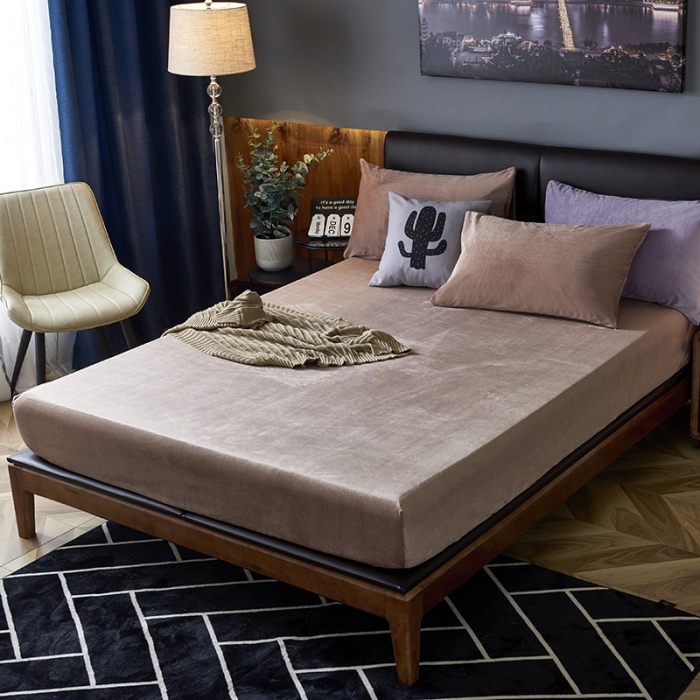 91家纺网 家纺一手货源 找家纺 小米笠 2019新款160克水晶绒床笠床罩 浅咖