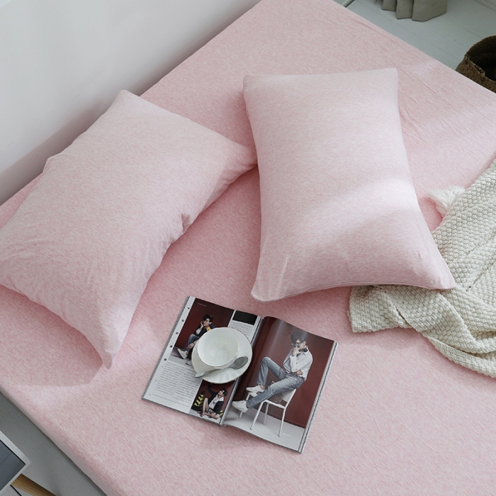 91家纺网 家纺一手货源 找家纺 小米笠 2019新款针织天竺棉床笠床罩 浅粉