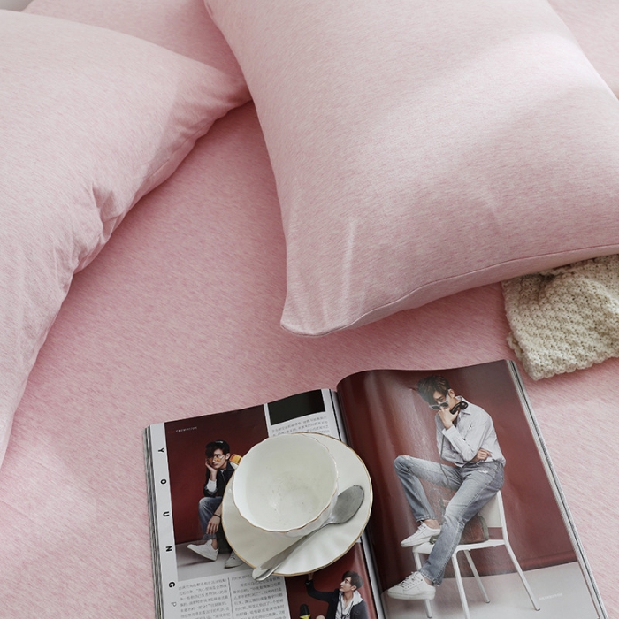 91家纺网 家纺一手货源 找家纺 小米笠 2019新款针织天竺棉床笠床罩 浅粉