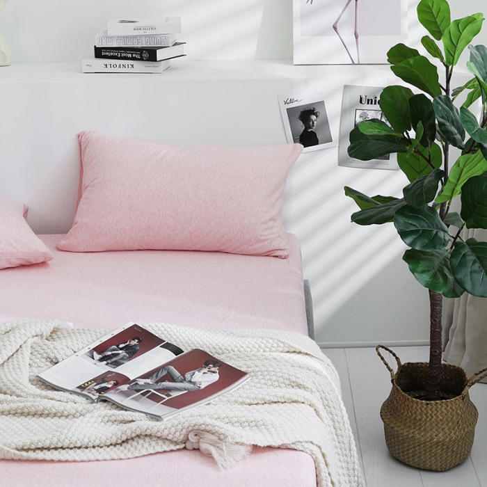 91家纺网 家纺一手货源 找家纺 小米笠 2019新款针织天竺棉床笠床罩 浅粉