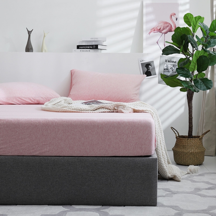 91家纺网 家纺一手货源 找家纺 小米笠 2019新款针织天竺棉床笠床罩 浅粉