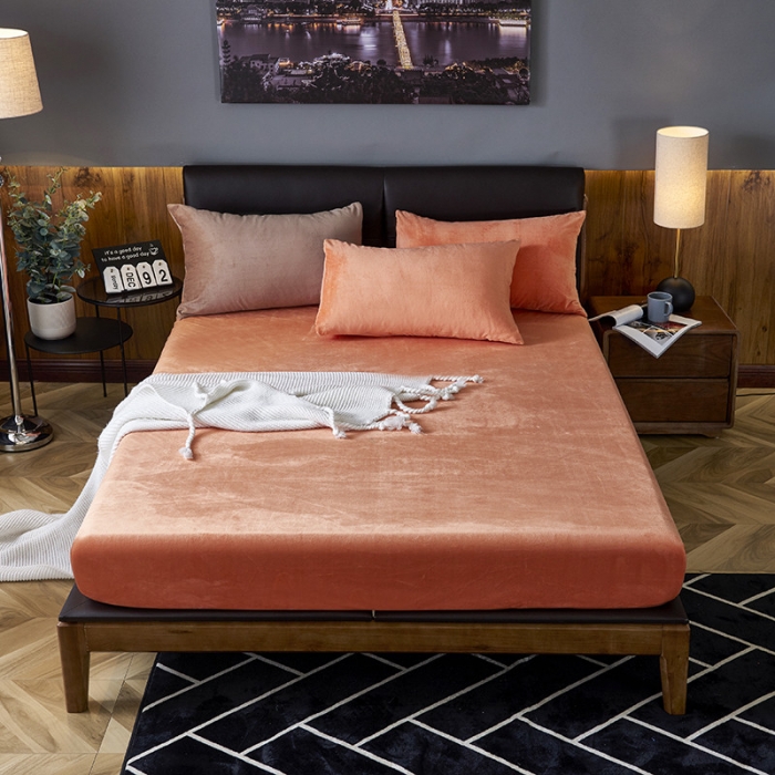 91家纺网 家纺一手货源 找家纺 小米笠 2019新款160克水晶绒床笠床罩 橙色