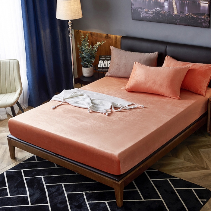 91家纺网 家纺一手货源 找家纺 小米笠 2019新款160克水晶绒床笠床罩 橙色