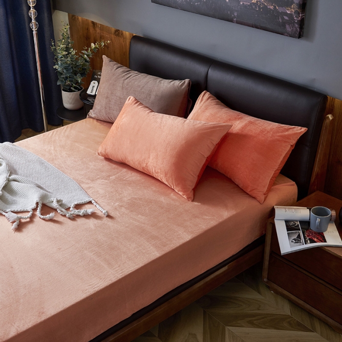 91家纺网 家纺一手货源 找家纺 小米笠 2019新款160克水晶绒床笠床罩 橙色