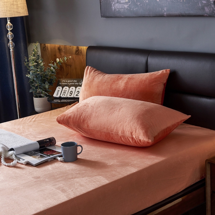 91家纺网 家纺一手货源 找家纺 小米笠 2019新款160克水晶绒床笠床罩 橙色