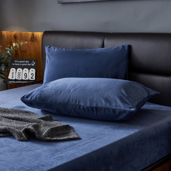 91家纺网 家纺一手货源 找家纺 小米笠 2019新款160克水晶绒床笠床罩 深蓝