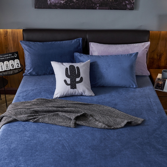 91家纺网 家纺一手货源 找家纺 小米笠 2019新款160克水晶绒床笠床罩 深蓝