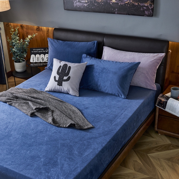 91家纺网 家纺一手货源 找家纺 小米笠 2019新款160克水晶绒床笠床罩 深蓝