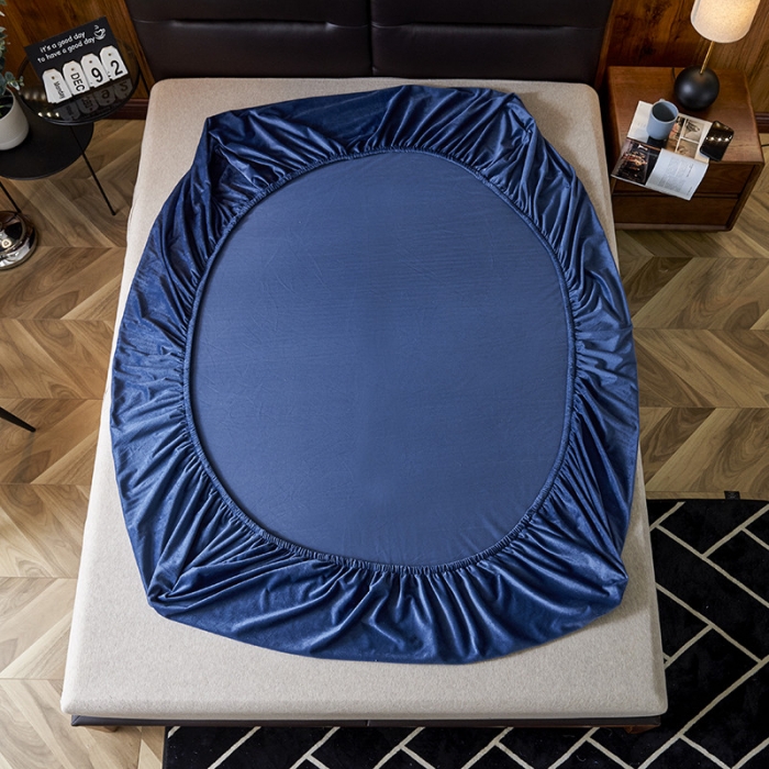 91家纺网 家纺一手货源 找家纺 小米笠 2019新款160克水晶绒床笠床罩 深蓝