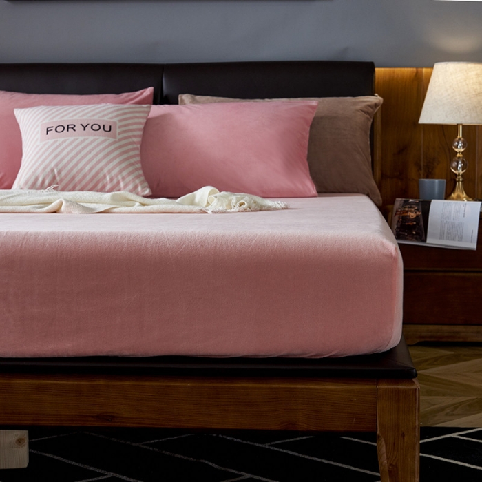 91家纺网 家纺一手货源 找家纺 小米笠 2019新款160克水晶绒床笠床罩 粉色