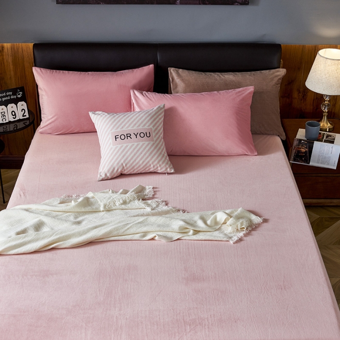 91家纺网 家纺一手货源 找家纺 小米笠 2019新款160克水晶绒床笠床罩 粉色