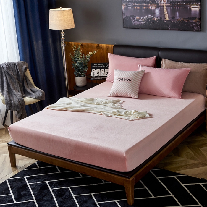 91家纺网 家纺一手货源 找家纺 小米笠 2019新款160克水晶绒床笠床罩 粉色