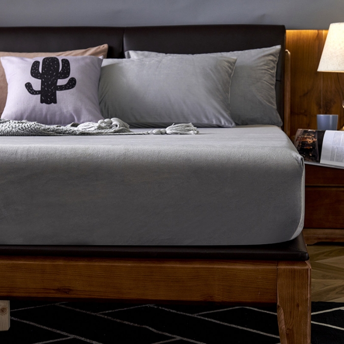 91家纺网 家纺一手货源 找家纺 小米笠 2019新款160克水晶绒床笠床罩 灰色