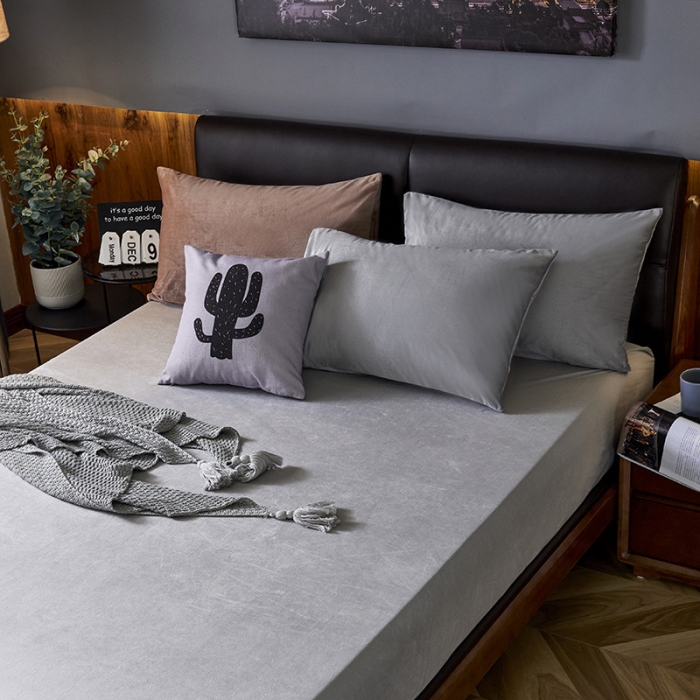 91家纺网 家纺一手货源 找家纺 小米笠 2019新款160克水晶绒床笠床罩 灰色