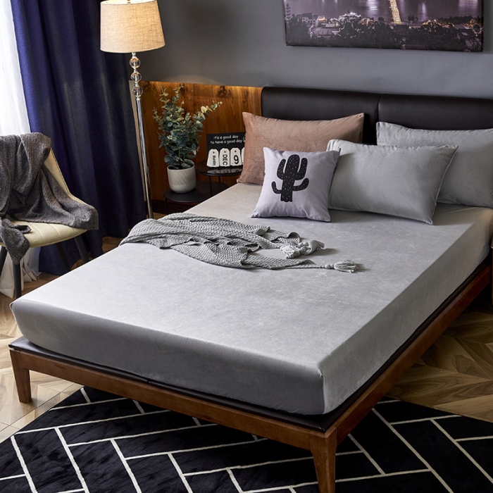 91家纺网 家纺一手货源 找家纺 小米笠 2019新款160克水晶绒床笠床罩 灰色