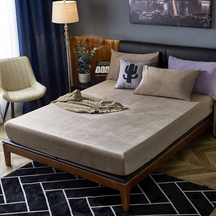 91家纺网 家纺一手货源 找家纺 小米笠 2019新款160克水晶绒床笠床罩 驼色