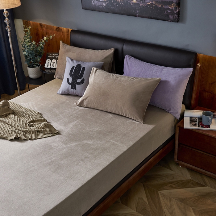 91家纺网 家纺一手货源 找家纺 小米笠 2019新款160克水晶绒床笠床罩 驼色