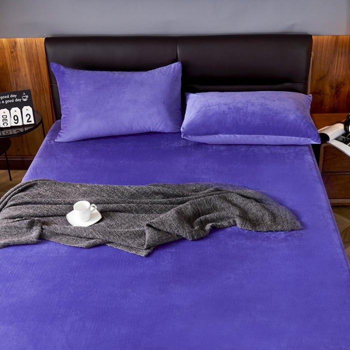 91家纺网 家纺一手货源 找家纺 小米笠 2019新款200克水晶绒床笠床罩 深紫
