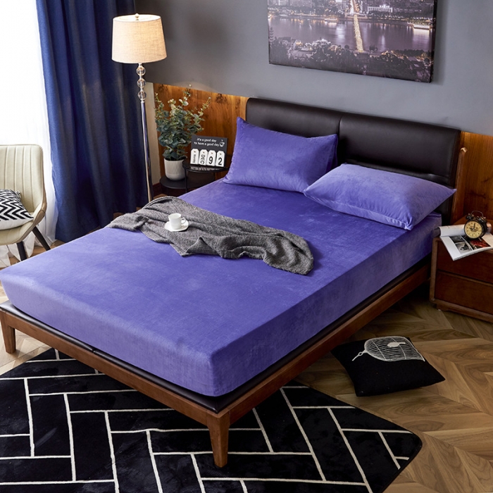 91家纺网 家纺一手货源 找家纺 小米笠 2019新款200克水晶绒床笠床罩 深紫