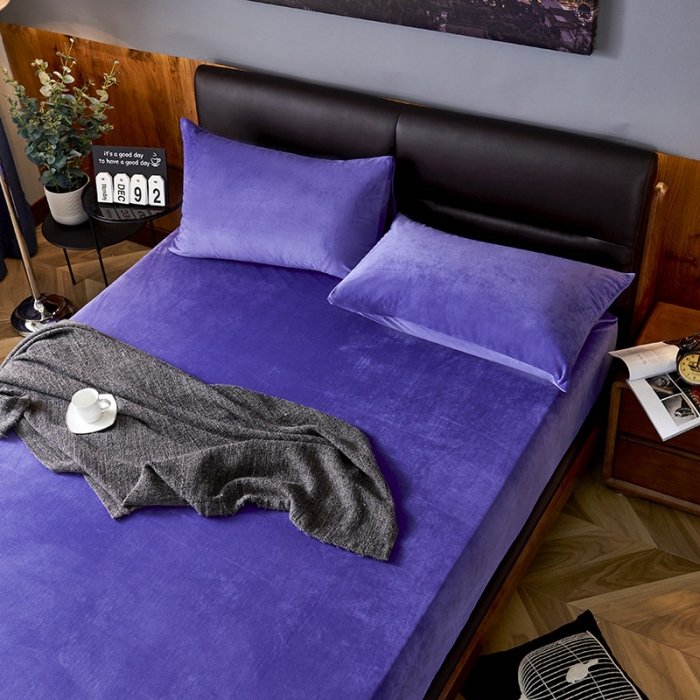 91家纺网 家纺一手货源 找家纺 小米笠 2019新款200克水晶绒床笠床罩 深紫