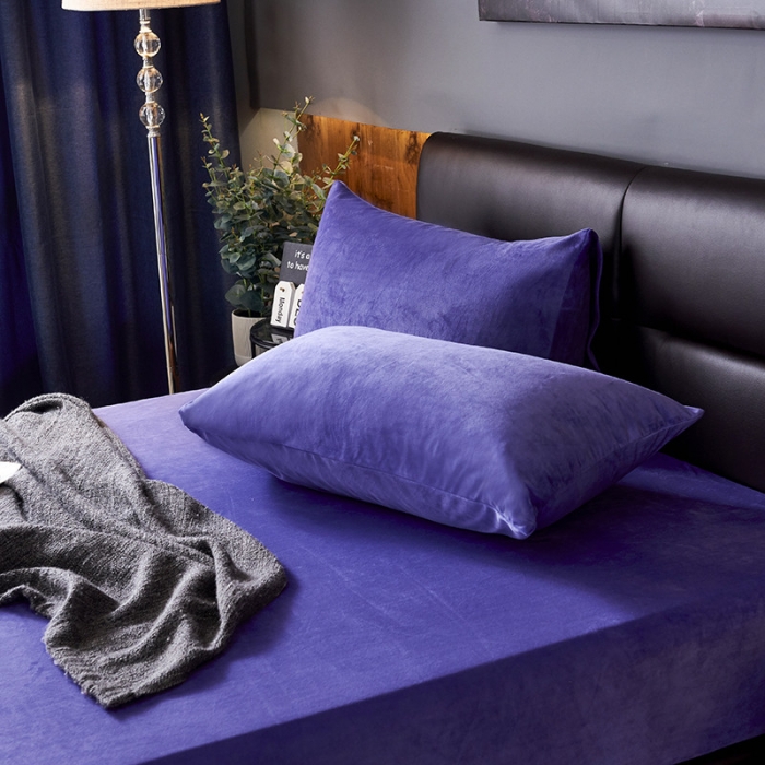 91家纺网 家纺一手货源 找家纺 小米笠 2019新款200克水晶绒床笠床罩 深紫