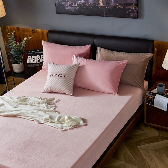 91家纺网 家纺一手货源 找家纺 小米笠 2019新款200克水晶绒床笠床罩 玉粉