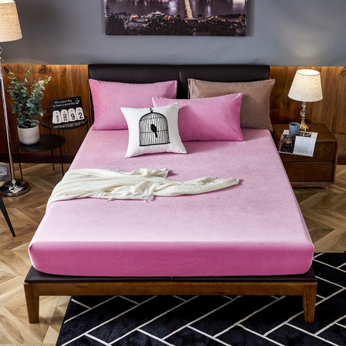 91家纺网 家纺一手货源 找家纺 小米笠 2019新款200克水晶绒床笠床罩 亮粉