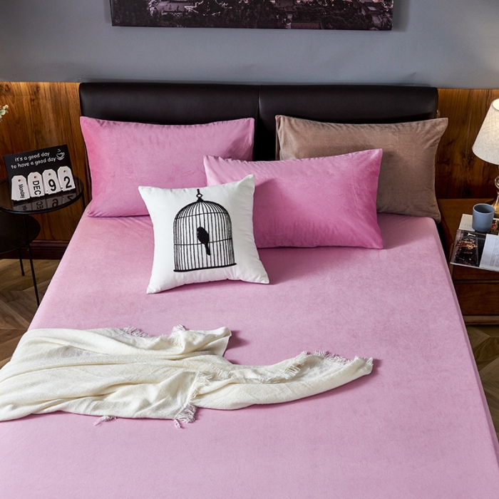 91家纺网 家纺一手货源 找家纺 小米笠 2019新款200克水晶绒床笠床罩 亮粉