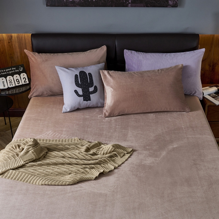 91家纺网 家纺一手货源 找家纺 小米笠 2019新款200克水晶绒床笠床罩 深咖