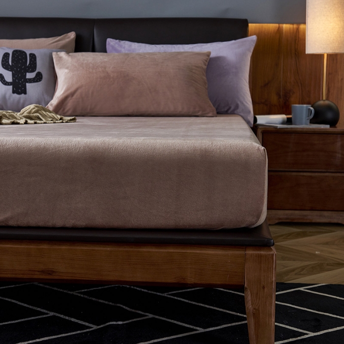 91家纺网 家纺一手货源 找家纺 小米笠 2019新款200克水晶绒床笠床罩 深咖